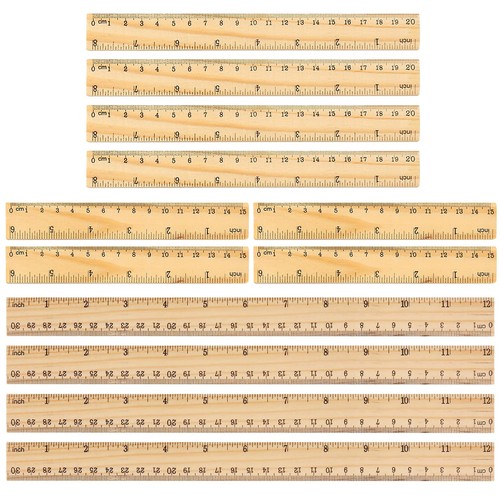 Wooden flat rulers - pack, 15